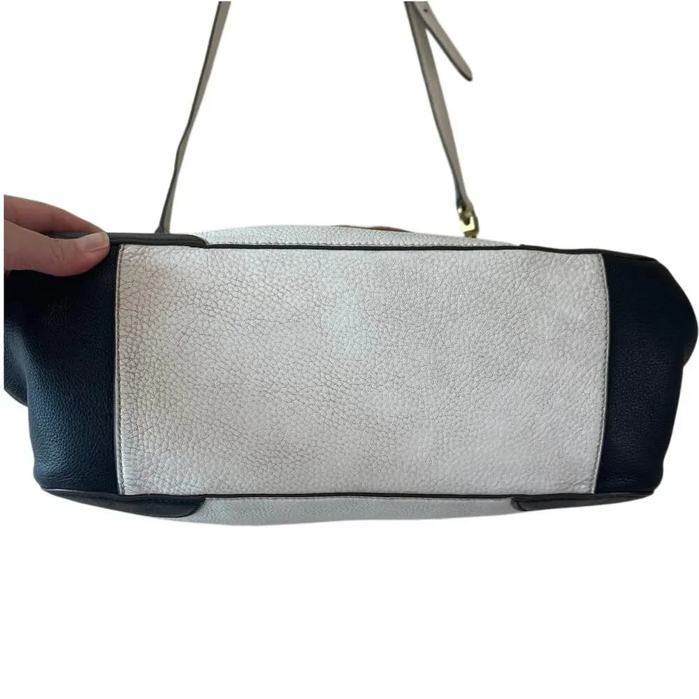 Tory Burch Frances Satchel Colorblock Leather Navy Cream‎ Tan